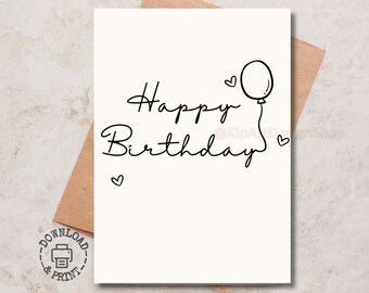 Carte de joyeux anniversaire imprimable Carte d'anniversaire minimaliste imprimable Carte d'anniversaire à la mode pour son cadeau pour un ami Téléchargement instantané