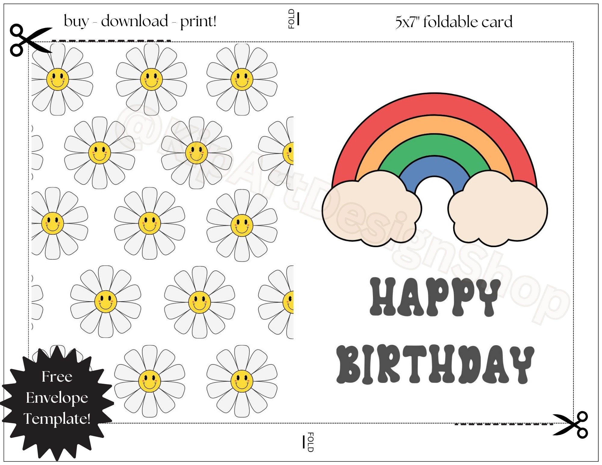 Printable Happy Birthday Card Printable Rainbow Birthday Card Boho Card ...