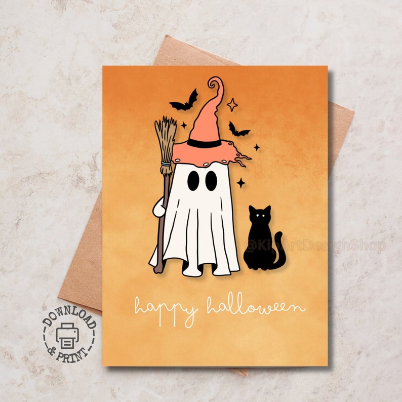 Printable Halloween Card Printable Halloween Greeting Card Fall Pumpkin ...