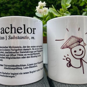 Personalisierte Tasse „Bachelor“ bestanden - Wunschname und Farbe für Namen angeben. Textfarbe nach Absprache änderbar.