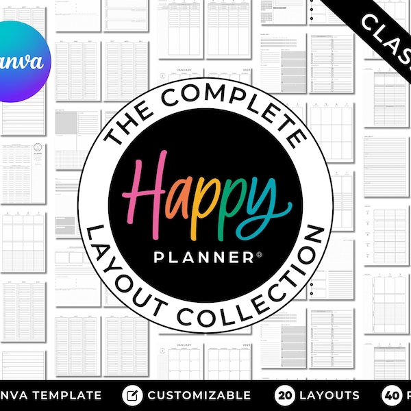 Happy Planner COLLECTION DE MISE EN PAGE COMPLÈTE Modèle Canva de taille classique