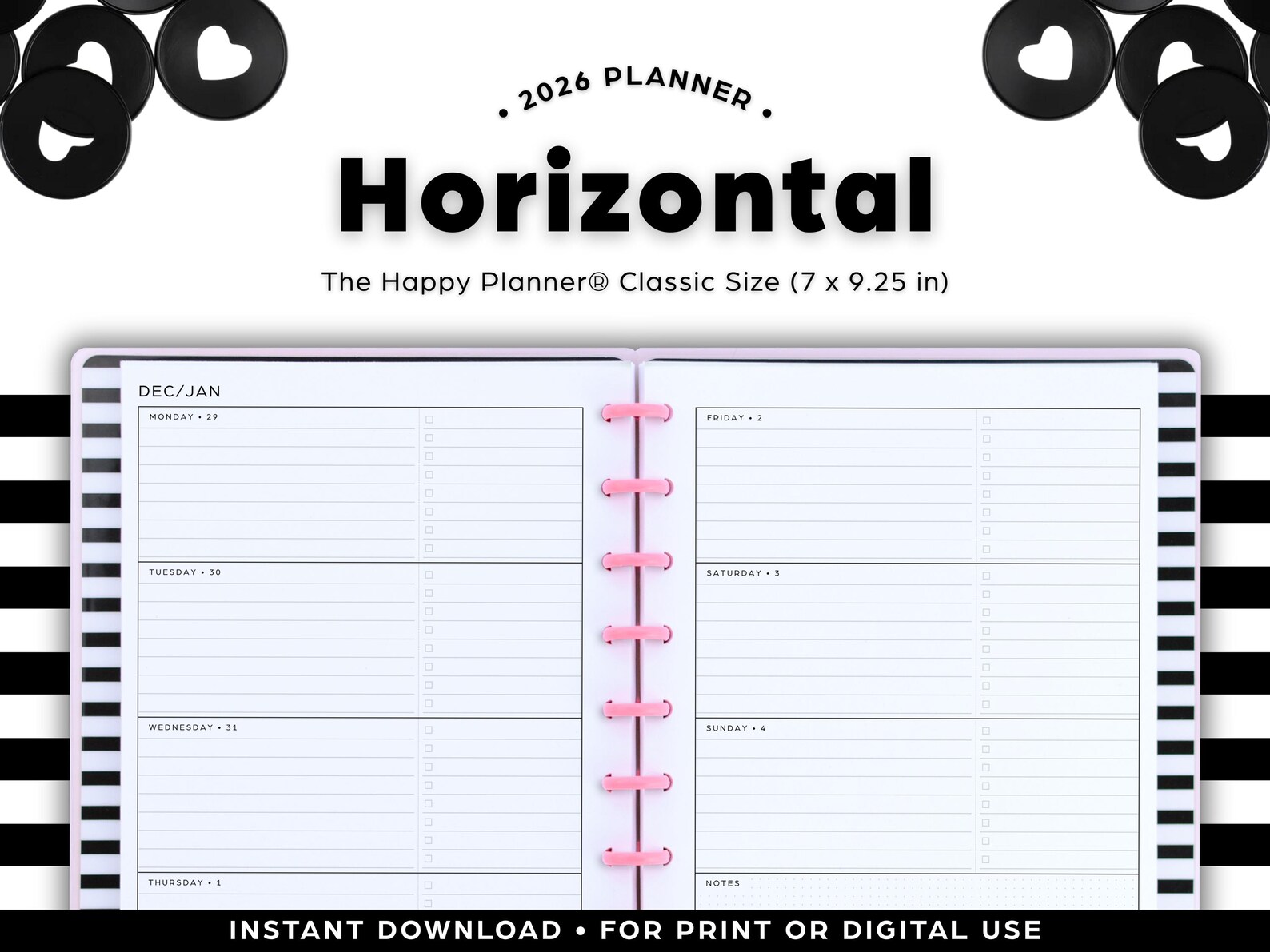 2026 Horizontal Planner • the Happy Planner® Classic Size • Instant