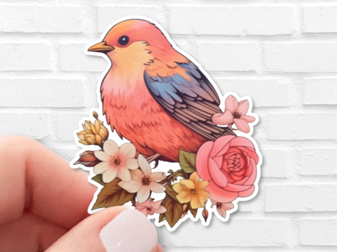 Wildflower Songbird Sticker - Watercolor Floral Bird Vinyl Decal ...