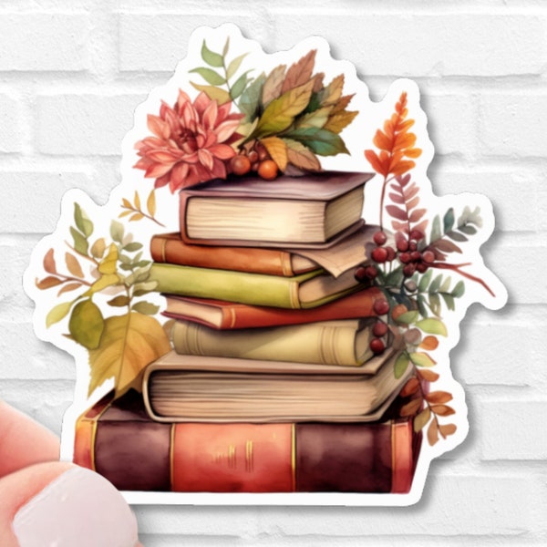 Stack of Books with Fall Flowers Sticker | Waterproof Vinyl | Witchy Sticker |Cottagecore | Books Sticker for Kindle | Gift For Book Lovers