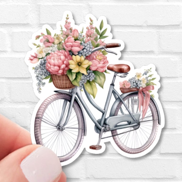 Vintage Bicycle with Flowers Sticker | Waterproof Vinyl | Cottagecore | Kindle Sticker | Gift for Vintage Lovers