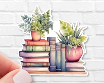 Bookshelf Plant Sticker, Cozy Book Lover Vinyl Decal, Waterproof Reading Sticker for Laptop, Kindle & Water Bottle