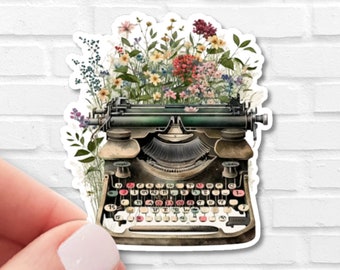 Botanical Typewriter Sticker, Pretty Writer Gift, Floral Author Decal for Kindle, Bookstagram Vinyl for Journal and Mug
