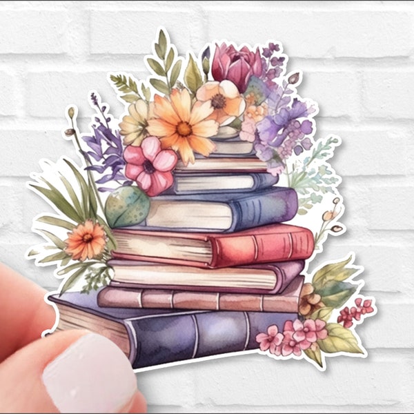 Stack of Books with Flowers Sticker | Waterproof Vinyl | Witchy Sticker |Cottagecore | Books Sticker for Kindle | Gift For Book Lovers