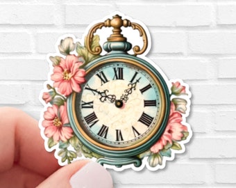 Retro Floral Clock Sticker | Waterproof Vinyl | Cottagecore | Kindle Sticker | Gift for Vintage Lovers