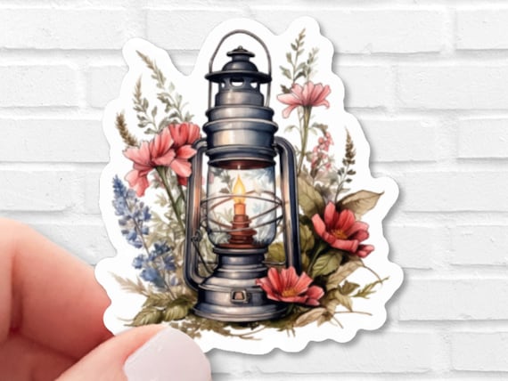 Vintage Lantern with Wildflowers Sticker | Waterproof Vinyl | Witchy Sticker |Cottagecore | Sticker for Kindle | Gift For Outdoors Lovers