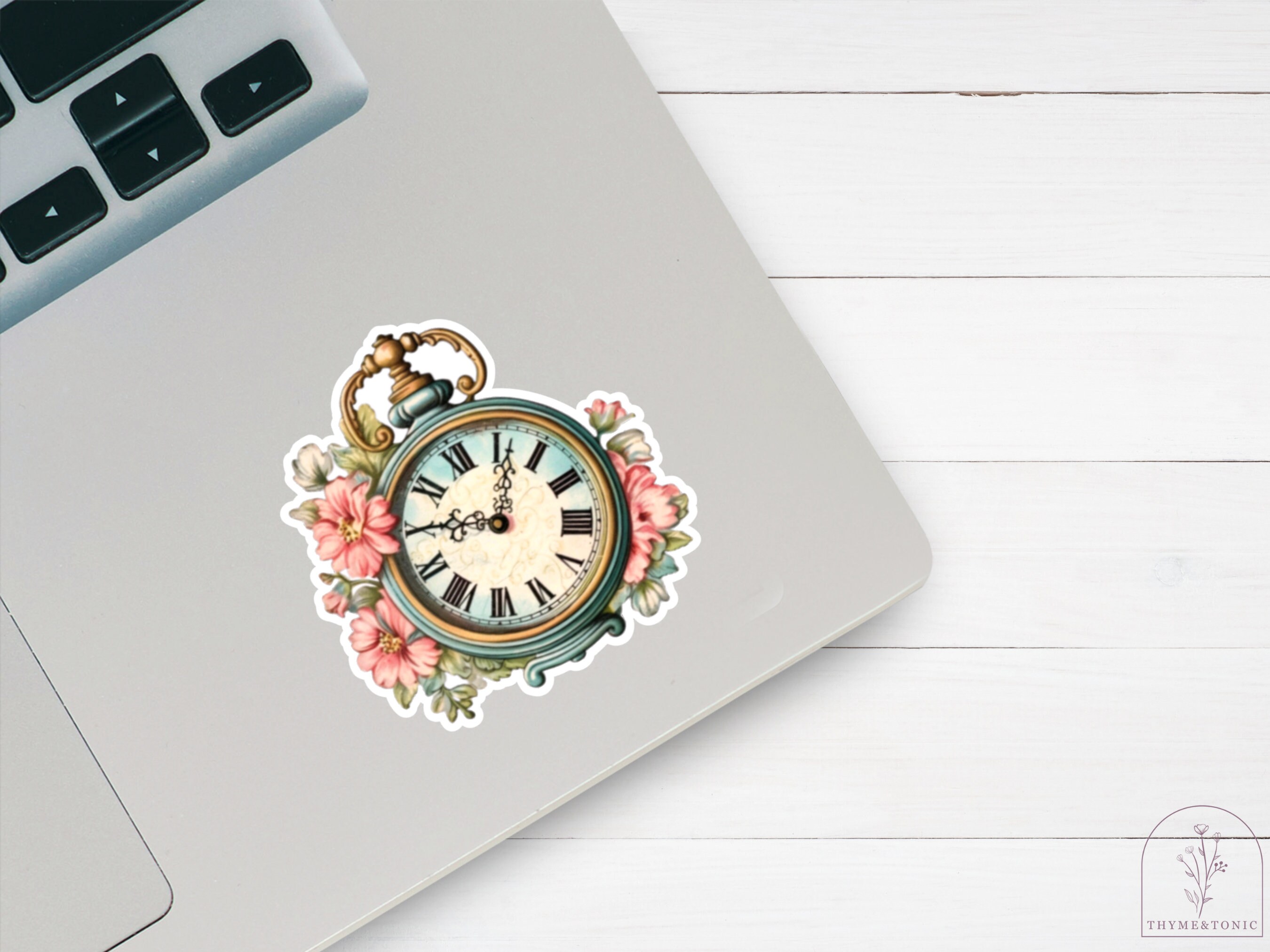 Mini Sticker Clock Retro Floral Clock Sticker | Waterproof Vinyl | Cottagecore | Kindle ...