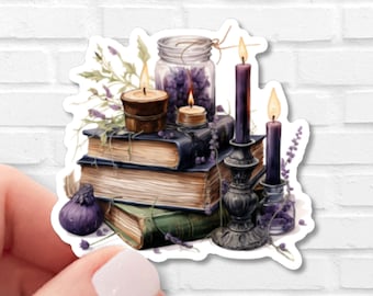 Witchy Books Candles Sticker, Gothic Library Decal for Kindle, Halloween Bookworm Gift for Reader and Witch