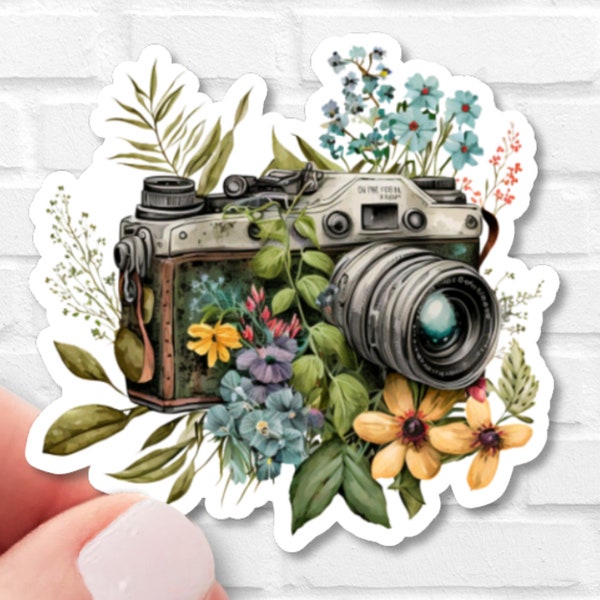 Vintage Camera Sticker with Wildflowers | Vinyl, Waterproof Sticker | Gift for Photography Lovers, Vintage Lovers| Kindle Sticker