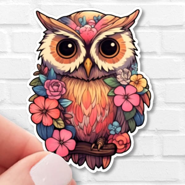 Owl with Wildflowers Sticker | Waterproof Vinyl | Animal Sticker | Cottagecore | Kindle Sticker | Gift for Animal Lovers, Nature Lovers