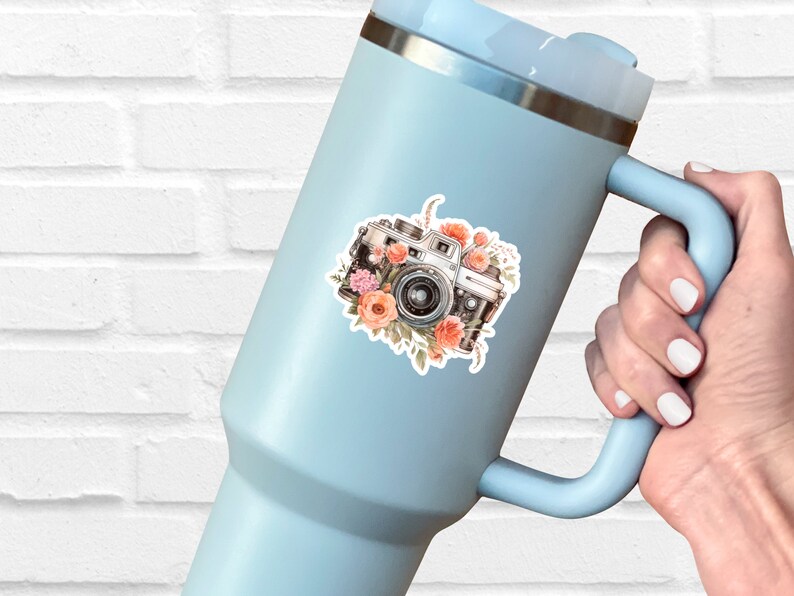 Floral Vintage Camera Sticker, Retro Photography Vinyl Decal ...