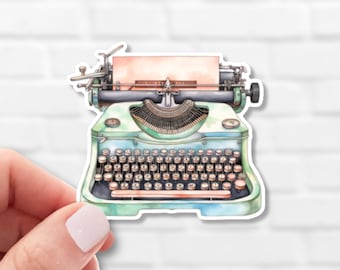 Retro Typewriter Sticker, Writer Gift Decal for Kindle, Vintage Author Vinyl for Laptop Journal and Water Bottle