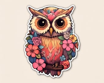Floral Owl Sticker, Woodland Bird Decal for Kindle, Owl Lover Gift, Cottagecore Wildflower Vinyl for Laptop and Hydroflask