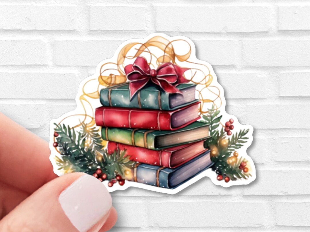 Christmas Book Stack Sticker, Holiday Reading Decal for Kindle, Bookish ...