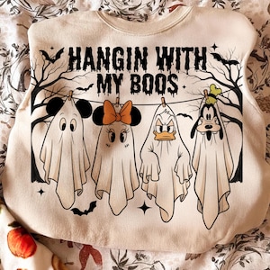 Funny Hanging Ghosts Halloween PNG, Mickey And Minnie Halloween Design, Halloween Ghost Png, Cute Pumpkin Bat Halloween Sublimation, Spooky