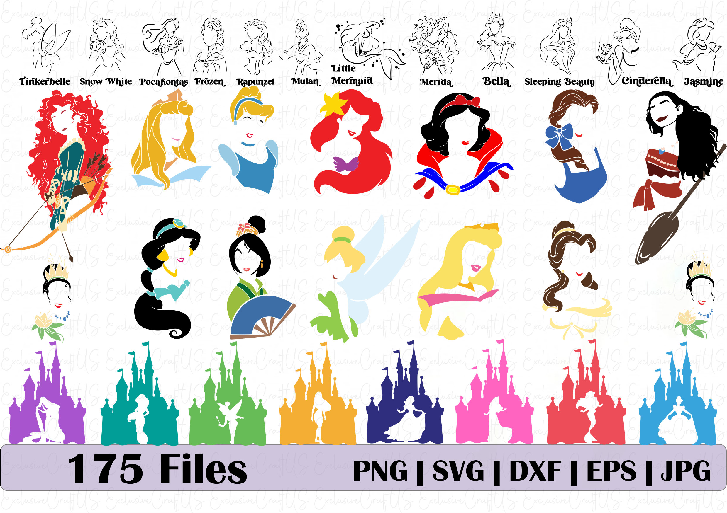 Princess Bundle outline svg, Brave Svg, Princess png, Princess outline Svg, princess Birthday svg, Cricut, Princess Cricut,dxf