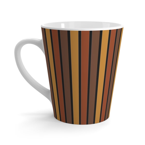 Funky Retro 70's Striped Ceramic Latte Mug: Shades of Mahogany