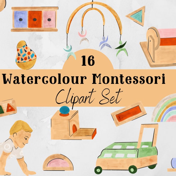 Watercolour Montessori Clipart | Kids Toys Instant Download - Perfect for Children Birthdays, Nursery Wall Art and more