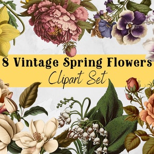 Vintage Spring Flowers Set | Floral Bundle Clipart - Perfect for Scrapbooking, Invitations and more | Free Commercial Use