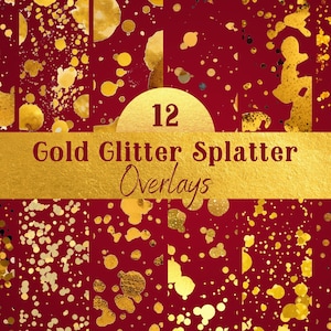 Gold Glitzer Splatter Overlays | PNG Transparenter Hintergrund mit kostenloser kommerzieller Nutzung - Perfekt für Einladungen und mehr