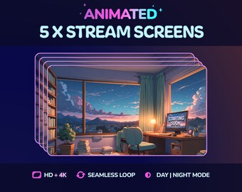 Animated Lo-fi Stream Screens: Cozy VTuber Background (5x)