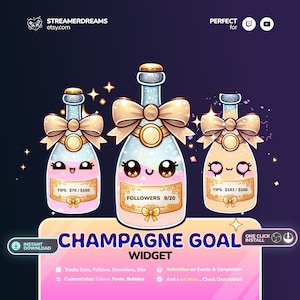 Stream Widget | Champagne Goal Widget | Festive Goal Widget for Twitch youtube Streamers | New year goal widget. Stream asset Streamelements