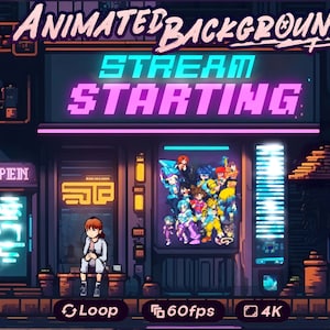 Stream starting soon screen / twitch overlay / vtuber background/ pixel anime street / animated background  / zoom background
