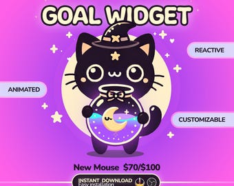 Witchy Black Cat Goal Widget: Animated Stream Overlay (Digital Download)
