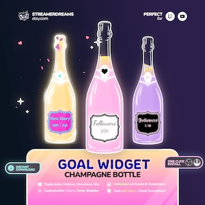 Goal Widget Champagne| Stream Widget for Twitch youtube Streamers | Valentines celebration goal widget asset Streamelements | vtuber assets