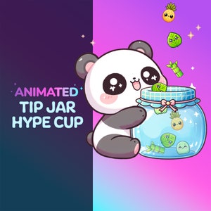 Copa animada Hype, tarro de propinas. Decoración de transmisión para Twitch Youtube. Lindo panda kawaii para Streamelements / Obs / StreamLabs. Fácil instalación