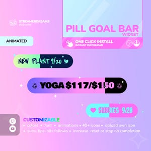 Goal Widget Split Pill | Twitch YouTube Streaming Overlay | Animated Customizable Goal Bar Tally Colors | StreamElements OBS vtuber assets