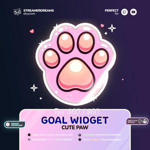 Goal Widget Cute Paw | Kawaii Twitch Goal Tracker | StreamElements Sub Goal, Follower, Donation Widget | Twitch Stream Widget VTuber Overlay