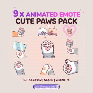 Geanimeerde emotes. 9 x Twitch kattenpoot-emotepakket. Leuk emotepakket met kattenpoten. Discord YouTube, kick-emotes. Leuke stream-chat-emoties Kawaii vtuber