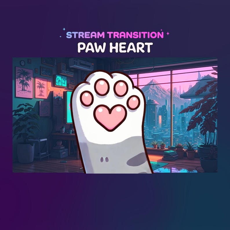 animated stream transition. Stingertransition for youtube twitch streams. vtuber asset. Cute heart paw