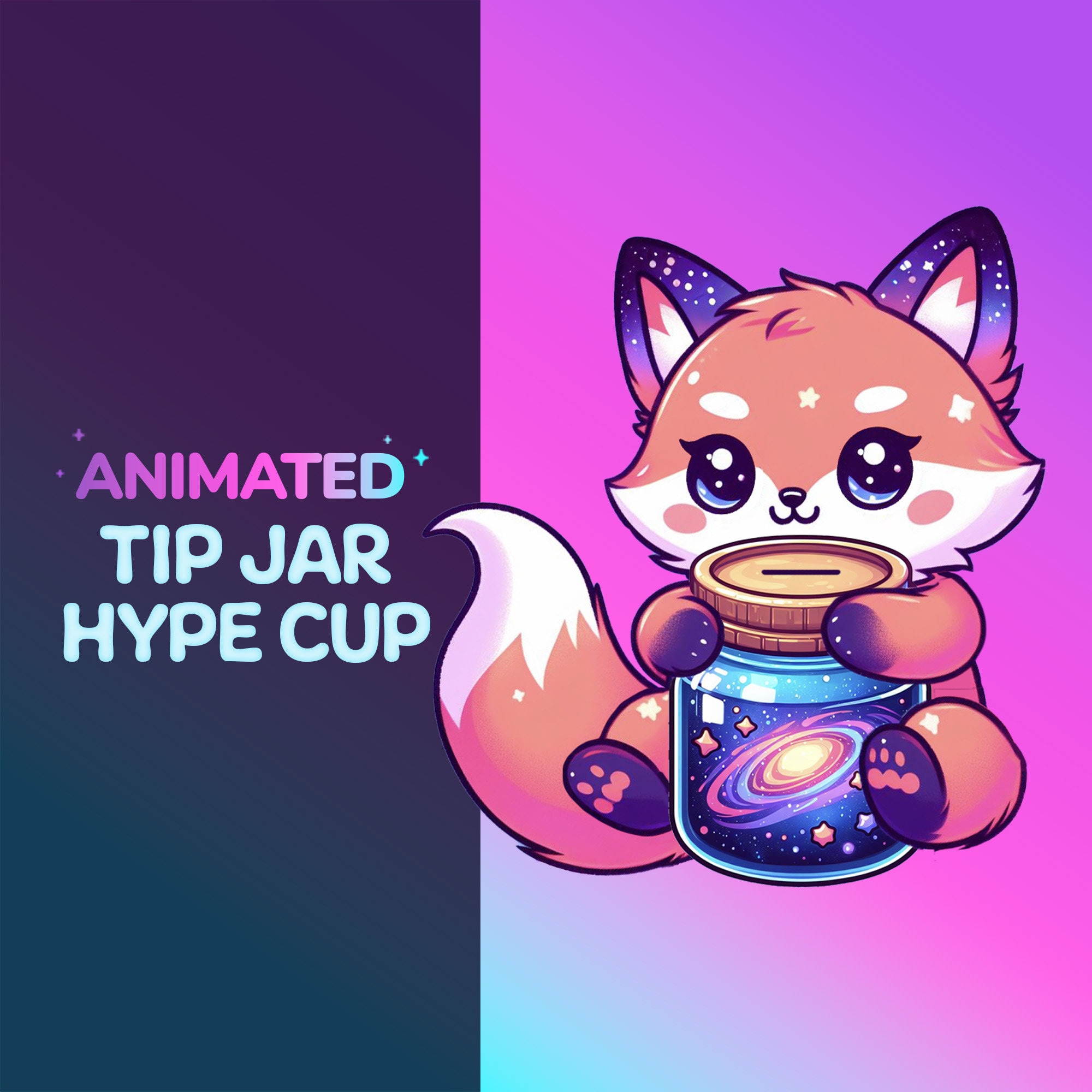 Animated Hype Cup / Tip jar. Stream decoration for Twitch Youtube . Cute Galaxy Fox For Streamelements | Obs | StreamLabs. Easy Installation