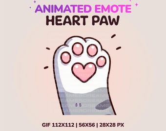 Animated Emotes, Twitch cat emotes, Cute paw heart emote. Discord, YouTube, kick and other stream chat emotes. Kawaii. FREEGIFT INSIDE