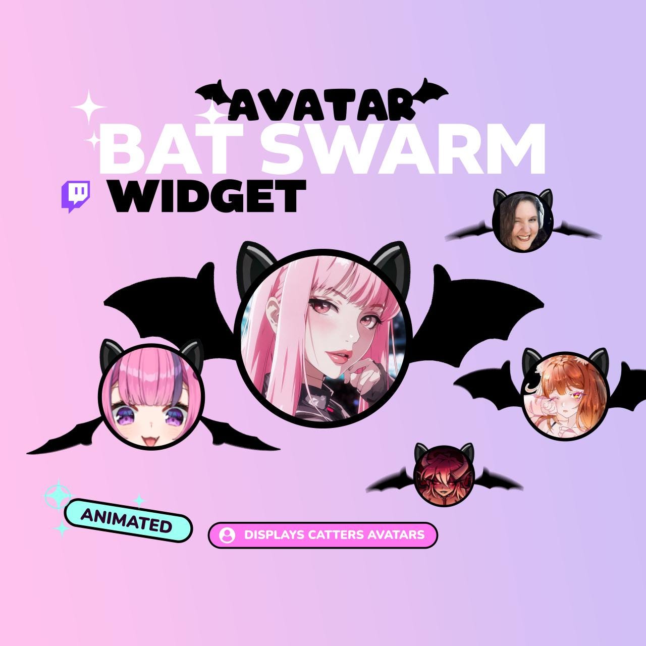 Chat Bat Icon Character Bat Swarm Stream Widget for Twitch – Animated Chat Avatar Shout-out ...