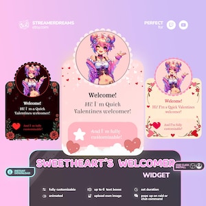 Valentines Welcomer Widget für Twitch YouTube-Kanal | Valentinstag Thema Karte Pop-up neue Betrachter | Raid, sub| Chatkommando Streamelemente