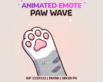 Animated Emotes, Twitch cat emotes, Cute cat paw waving. Hi emote. Discord, YouTube, kick emotes. Cute animated emote. Kawaii. waving emote