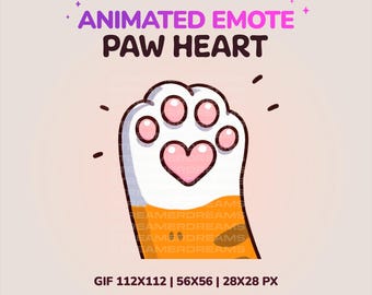 Animated Emotes, Twitch cat emotes, Cute orange paw heart emote. Discord, YouTube, kick  stream chat emotes. Kawaii. Heart Love paw emoji