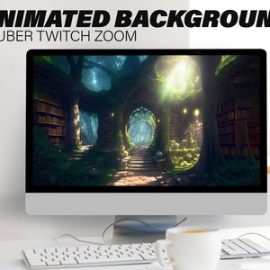 Stream starting soon screen / twitch stream overlay / vtuber background/ enchanted forest library / animated background /