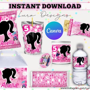 INSTANT DOWNLOAD|Pink & white|doll inspired|Birthday|Gable Box Label|Kids 1st 5th 10th Party Treat|Favor