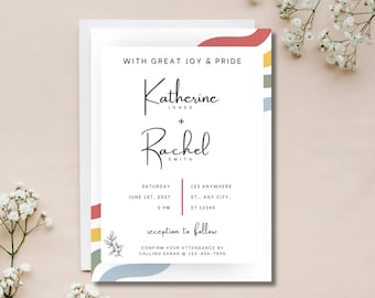 Wedding Invite with Rainbow, Inclusive Weddings, LGBTQIA+ wedding, Canva Editable Template Digital Print