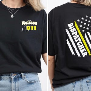 Camiseta personalizada con auriculares Thin Gold Line para operadores del 911, policía, bomberos y servicios de emergencia.