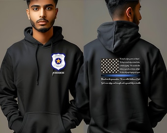 Sudadera con capucha personalizada con la bandera de la Línea Azul Delgada: regalo para las fuerzas del orden