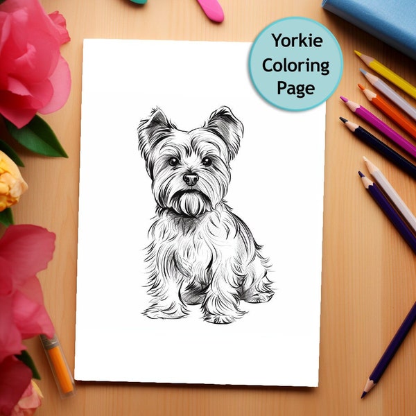 Yorkshire Terrier, coloriage, portrait de chien, coloriage imprimable, coloriage pour adultes et enfants, PNG, téléchargement immédiat, usage commercial